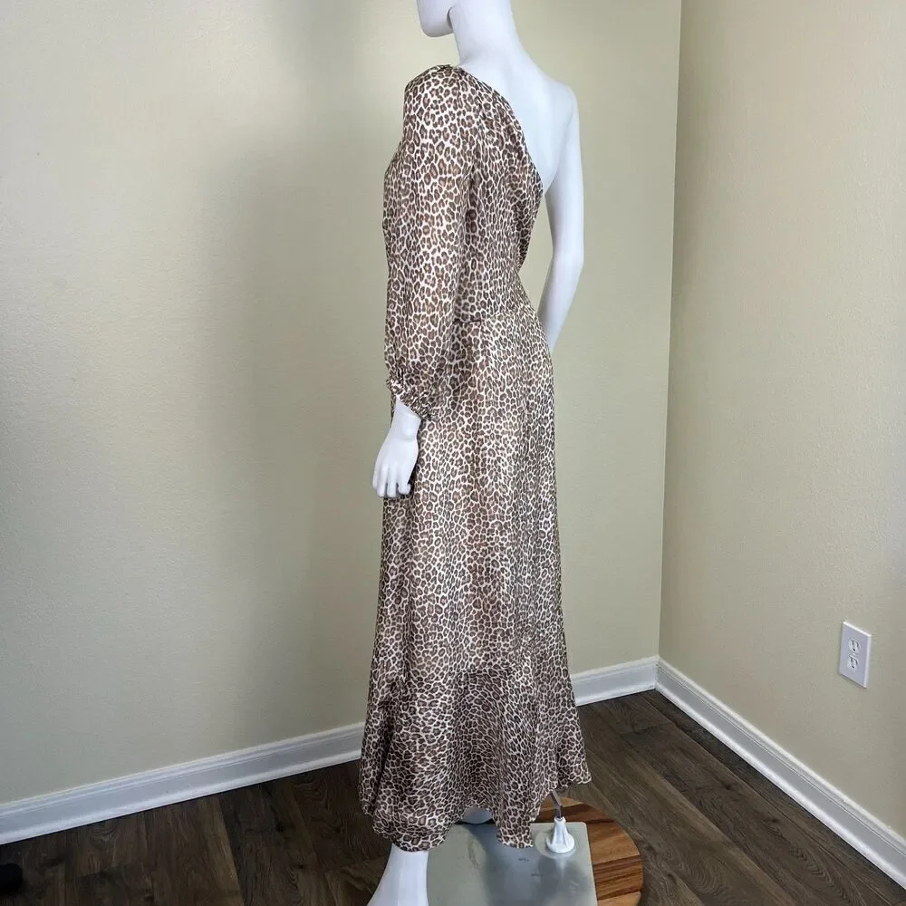 J.Crew Collection Womens Size M Leopard One Shoulder Ruffle Faux Wrap Midi Dress